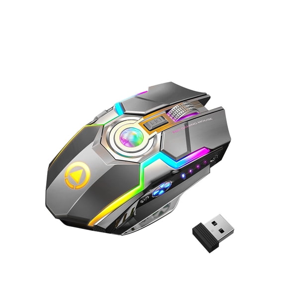 Matsuzay Ratón inalámbrico para juegos, receptor USB de 2,4 GHz, 800/1200/1600DPI, luz RGB, conexión automática, ratón para ordenador portátil Cables de computadora Gris