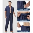 thumbnail image 5 of 2-Piece Men's Casual Button Down Shirt and Loose Pants Set Lightweight Stretch for Vacation Navy Blue XL, 5 of 7