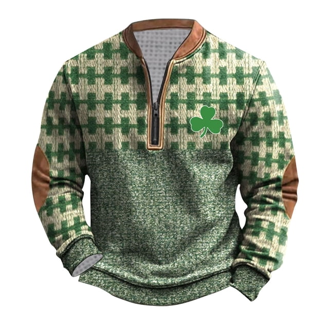 Panties for Women St Patricks Day Shamrock Patch Chest Print 1/4 Zip Sweatshirt M Multicolor