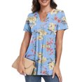 thumbnail image 2 of JuneFish Women's Pleated Tunic Henley Shirt V Neck Casual Loose Short Sleeve Flower Blouse Shirt Tops, 2 of 5