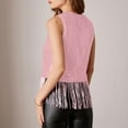 thumbnail image 4 of RYRJJ Sparkly Fringe Tops for Women Sleeveless Crewneck Tassel Sequin Tank Top Glitter Crop Party Club Cami Shirt(Pink,S), 4 of 9