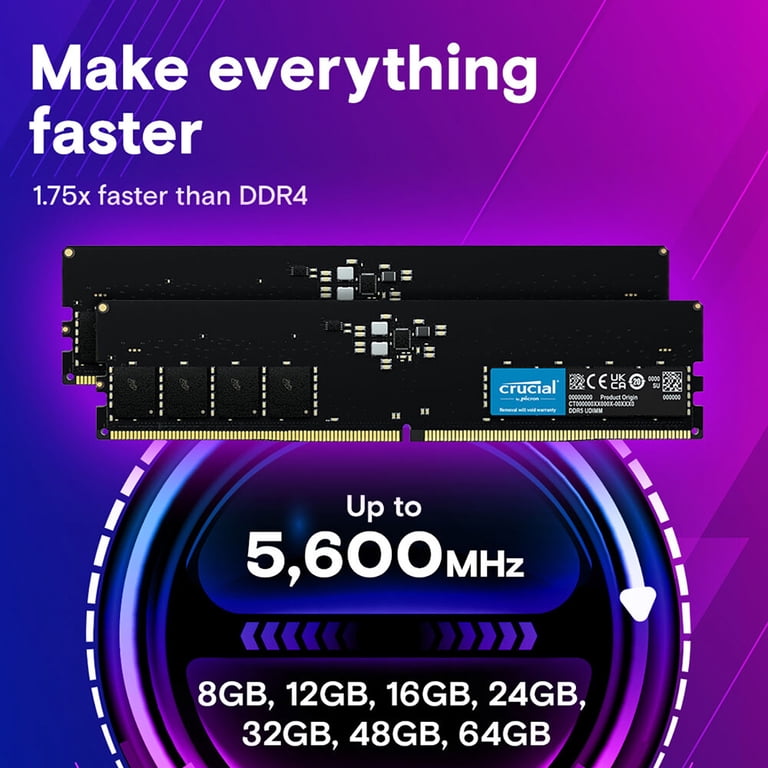 Crucial 128GB (2 x 64GB) DDR5 5600 (PC5 44800) Memory (Desktop