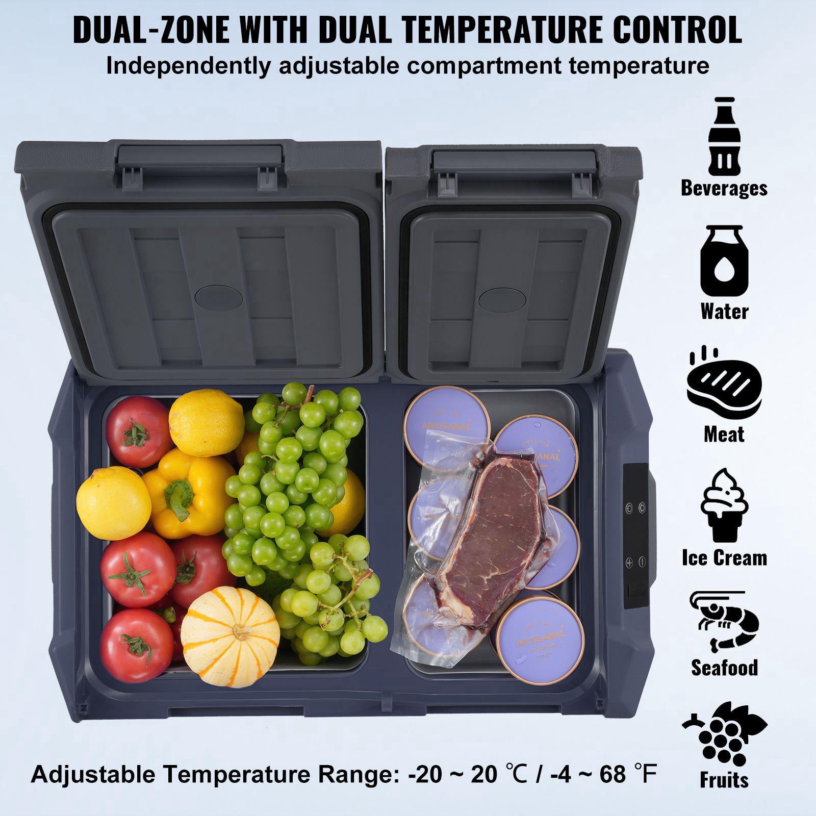 12V 25L Dual Zone Car Refrigerator Freezer Portable Compressor Cooler Adjustable 4F to 68F for Camping RV Outdoor AC DC Power