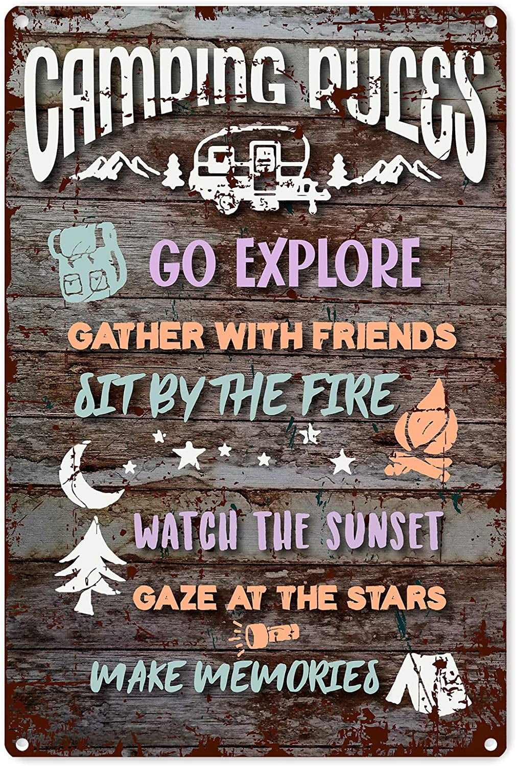 Funny Camping Metal Tin Sign Wall Decor? Vintage Camping Rules Sayings