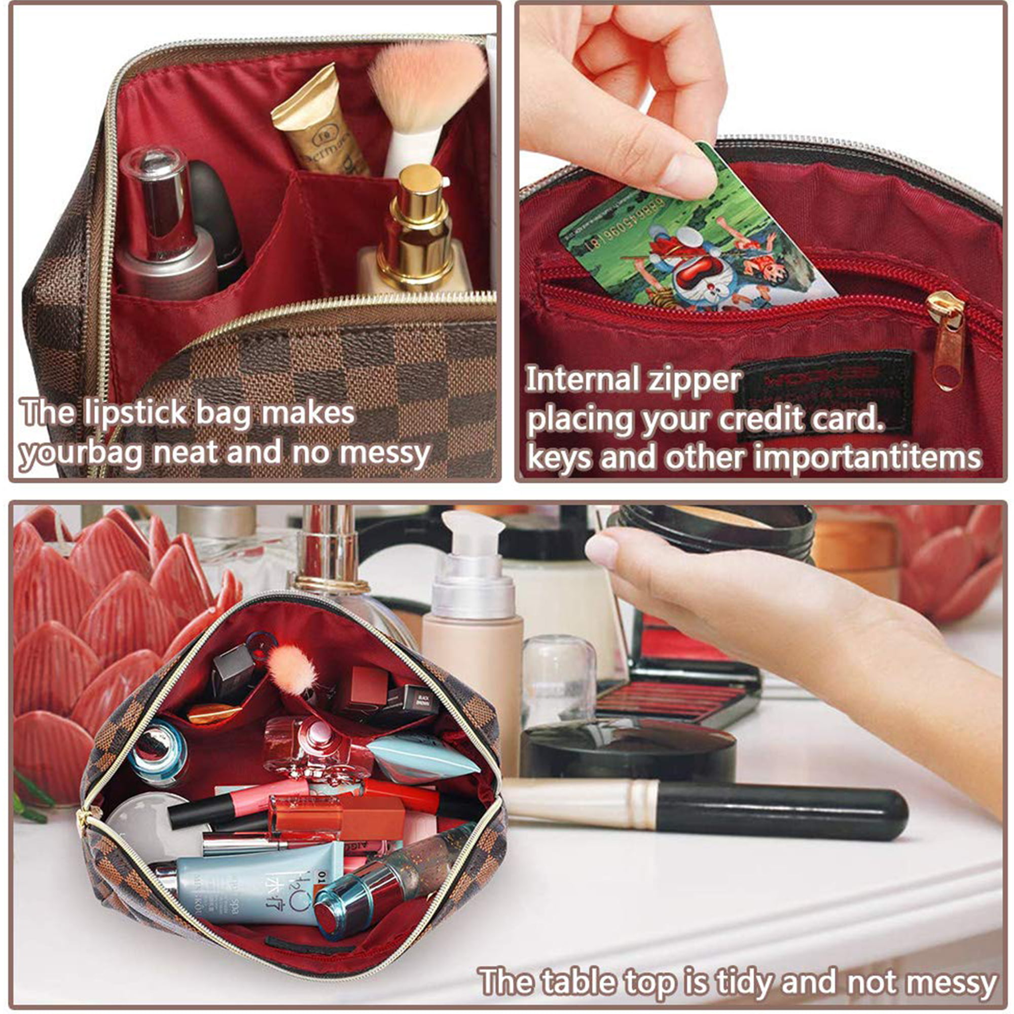Bags, The Anistyn Checkered Makeup Bagbrown