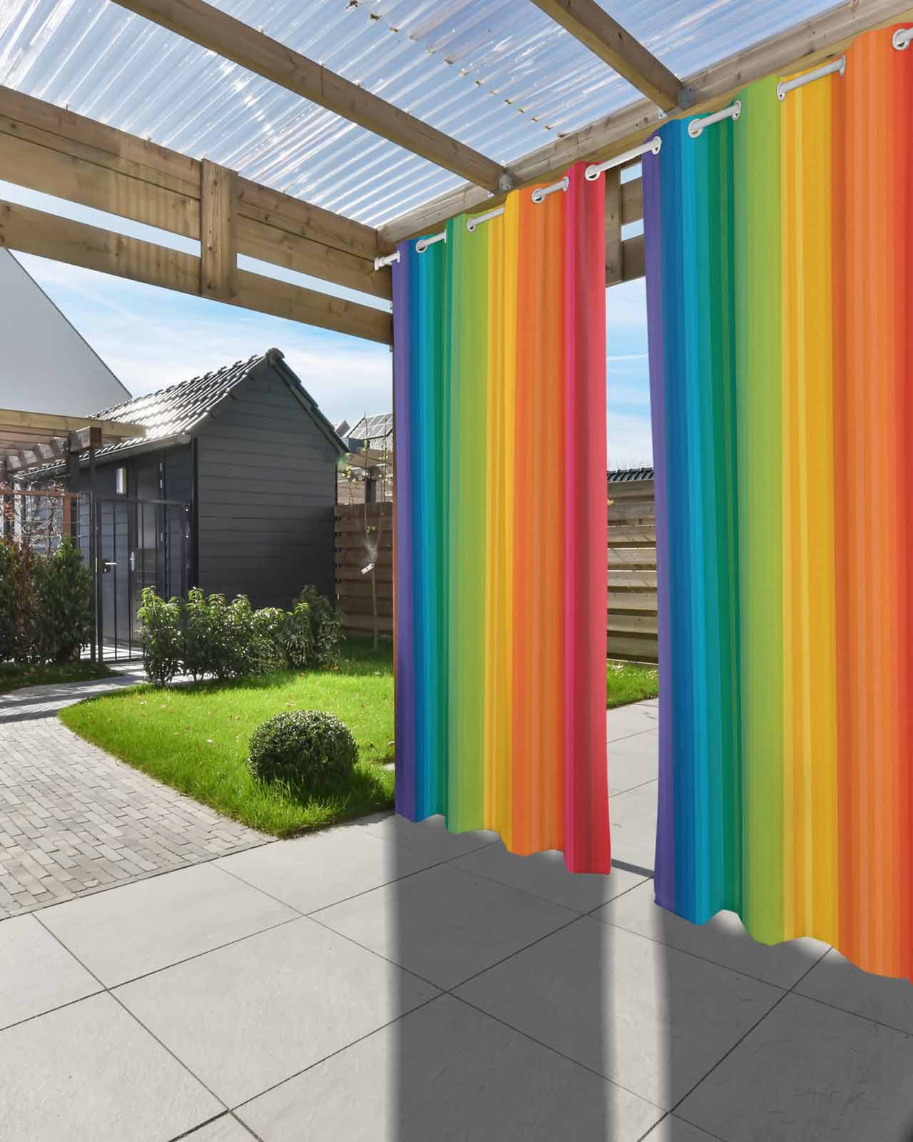 Rainbow Striped Outdoor Curtains for Patio, Colorful Gradients Modern Abstract Art Privacy Drapes Grommet Waterproof Outside Curtains for Porch/Cabana/Balcony 54"x 84", 1 Panel