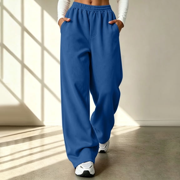 Women's Oversized Straight Wide Leg Sweat Pants Elastic High Waist Soft Wrinkle Resistant Loose Floor Fit Navy 3XL