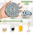 thumbnail image 3 of Haosy Set of 6 Drink Woven Coaster with Holder Heat Resistant Non-Slip Bar Coasters 4 Inches Blue Pink Flower Damask, 3 of 7