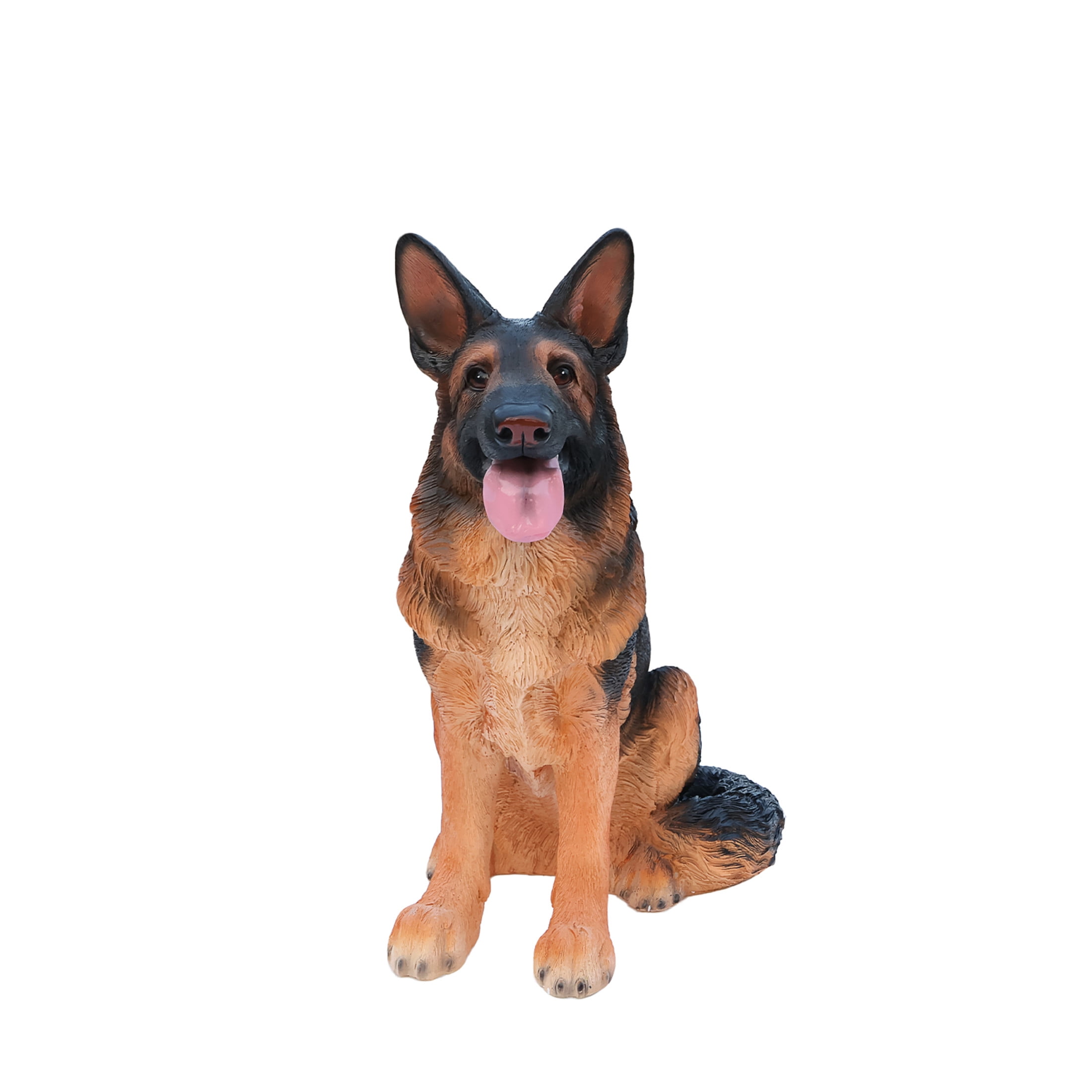 Noble House Lifelike Sitting Sitting German Shepherd Statue, Realistic Resin Animal Figurine for Outdoor Garden Decor, Black Brown