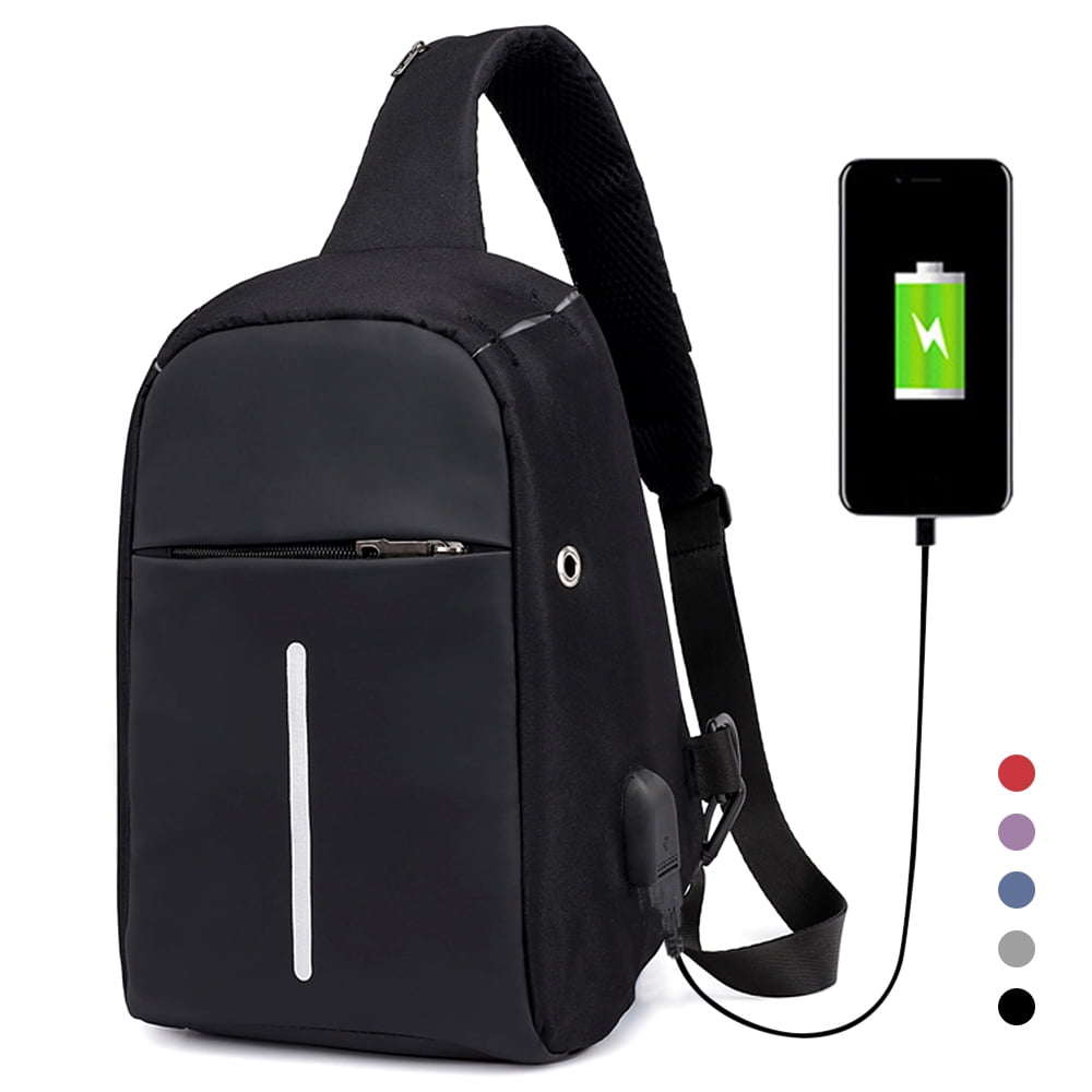 Anself - Men Sling Bag Shoulder Chest Crossbody Bag Sling Backpack Travel Daypack with USB ...