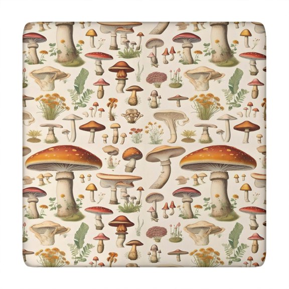 Colorful Mushroom Botanical Beige Pattern Square Fitted Tablecloth with Elastic Edge,Square Table Cover,Washable Elastic Table Cover for Home Kitchen Party Decor 34"x34"