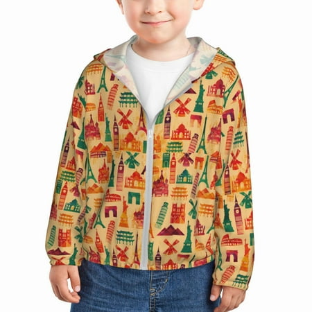 

Sun Hoodie for Kids Travel And Tourism Long Sleeve Swim Fishing Shirts Sun Protection Zip Up Jacket Clothing Athletic Hoodie