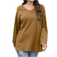 thumbnail image 2 of FRSASU Oversized Tshirts for Women Workout Plus Size Gym Tops V Neck Long Sleeve T Shirts Spring Casual Basic Tees Brown, 2 of 8