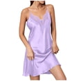 thumbnail image 2 of Stamzod Satin Nightgowns for Women V-Neck Lace Trim Spaghetti Straps Sleep Dress Soft Comfy Ladies Pajamas XL, 2 of 6