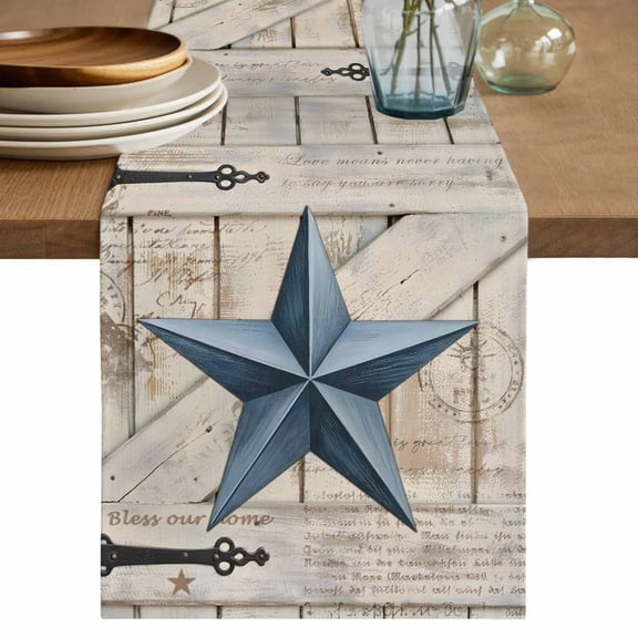 Table Runner 72 Inches Long for Kitchen Dining, Texas Star Vintage Dresser Scarf Farmhouse, Dining Table Decorations for Wedding/Parties, Navy Blue Retro Berry Wooden 16 x 72 In