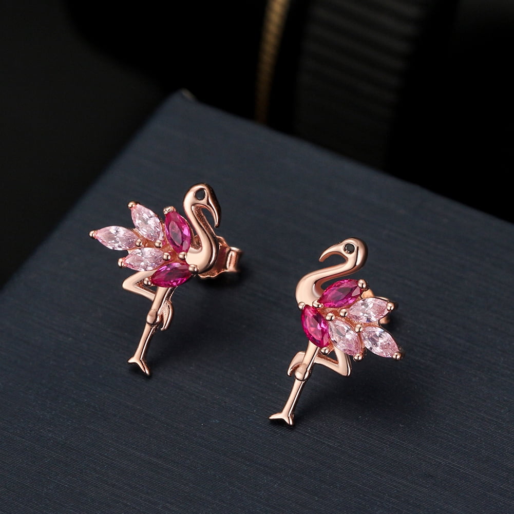 Pink Flamingo Necklace and Earrings Set for Women Cz Rose Sterling Silver Ginger Lyne Collection