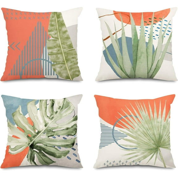 Mid Century Modern Botanical Throw Pillow Covers 18x18 Boho Abstract Art Geometric Pillow Covers Set of 4 Neutral for Couch Outdoor Decor