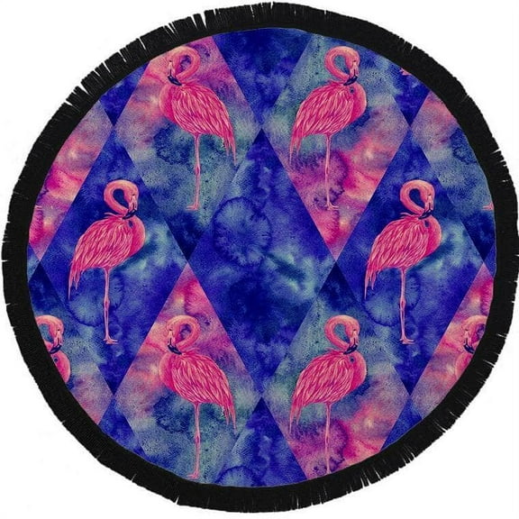 Pink & Blue Dazed Flamingo Round Beach Towel