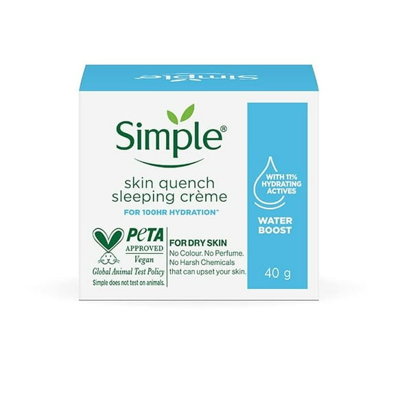 Simple Water Boost Skin Quench Sleeping Crème 40g For 100HR Hydration For Normal to Dry Skin Type