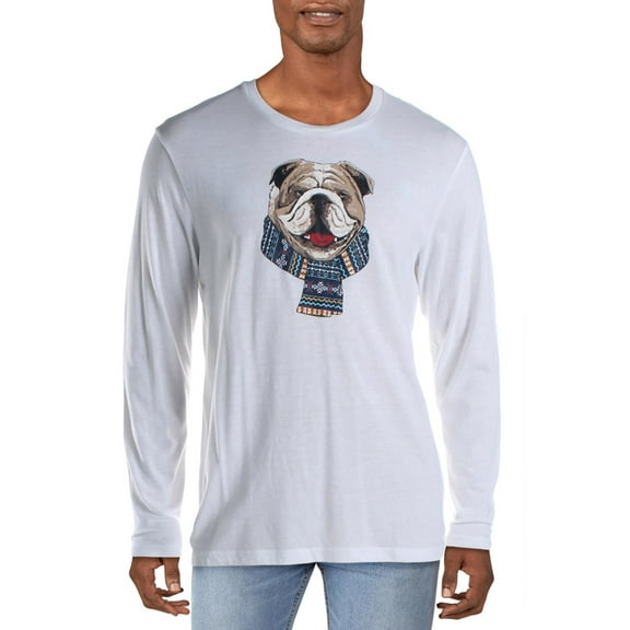 Club Room Mens Bulldog Scarf Cotton Blend Graphic T-Shirt White XL