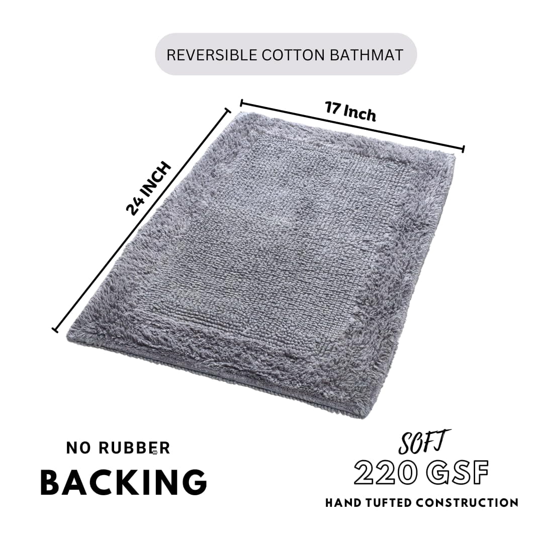 Savi Home 100% Cotton Reversible Hand-Tufted Bath Rug, Charcoal Grey, 17" x 24"