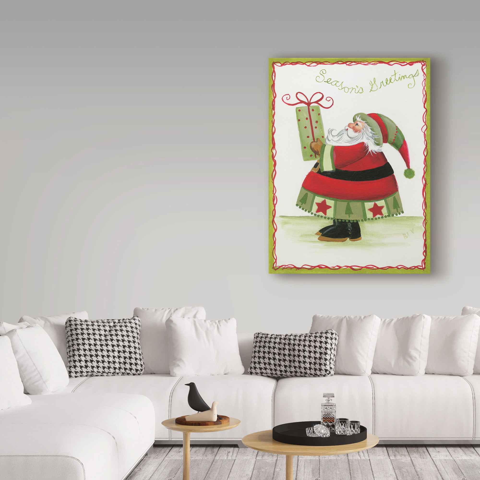 Trademark Fine Art 'Seasons Greetings Santa & Present' Canvas Art by Beverly Johnston