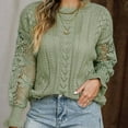 thumbnail image 2 of TFEOQRY Pullover Sweater for Women Solid Color Hollow Knitwear Long Sleeved Round Neck Sweater Top Green, 2 of 7