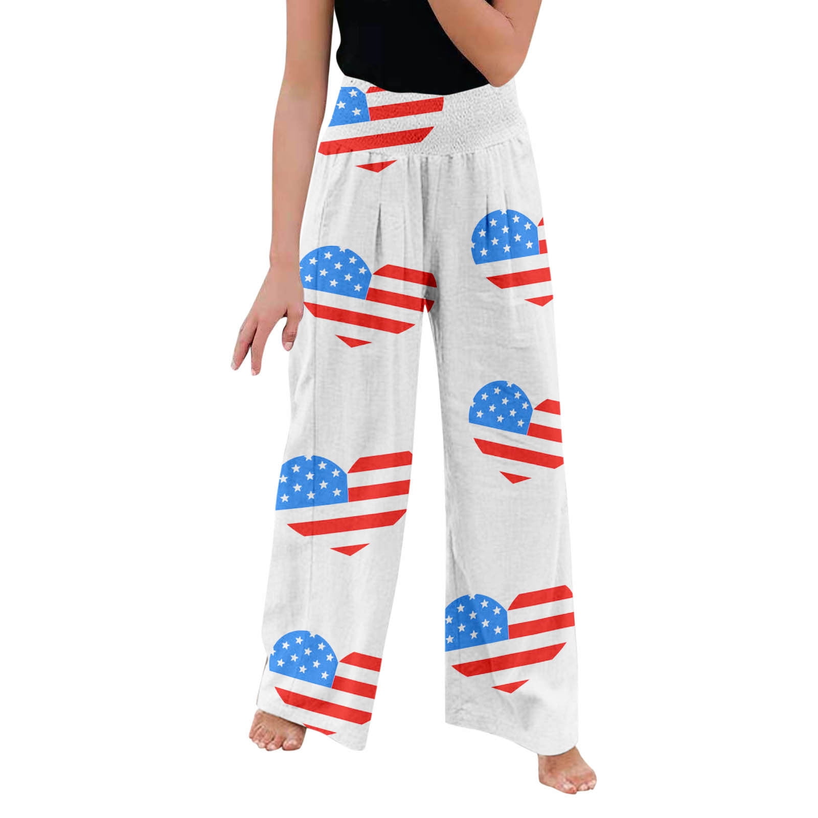 Ladies Color Pants Loose Waist Elastic Cotton Linen Chiffons Leg High