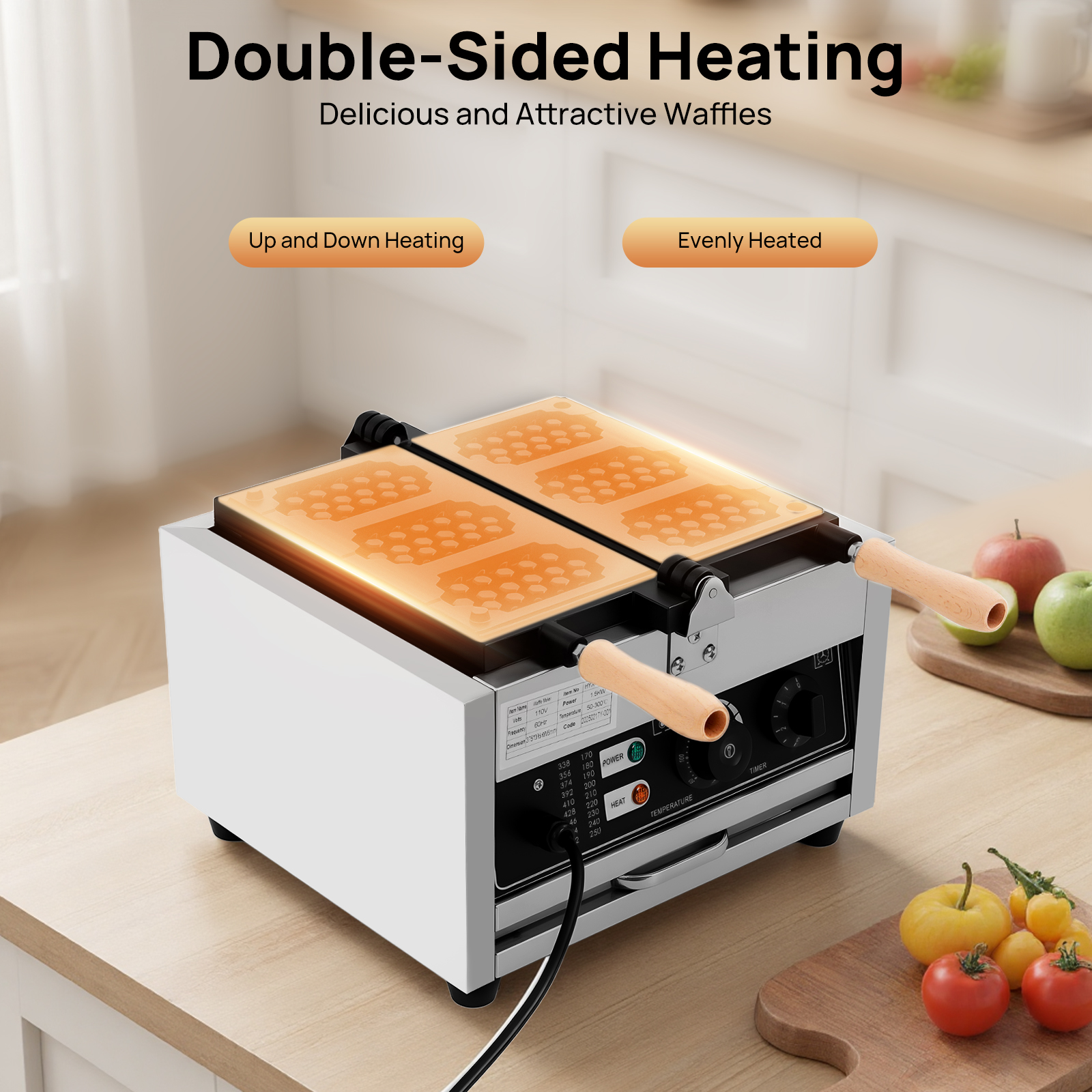 1500W Stainless Steel Waffle Maker Machine Egg Cake Oven Puff Bubble Cake Baker for  Commercial, Family Use, Parties, Cafes, Tea Houses