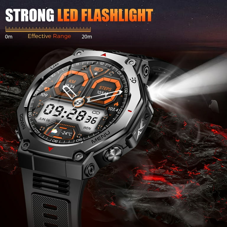 Cyberdyer KT85 Smartwatch for Man with Flashlight, 5ATM Waterproof