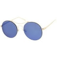 thumbnail image 3 of zeroUV Unisex Modern Thin Metal Frame Curved Brow Bar Colored Mirror Flat Lens Round Sunglasses (Gold / Blue Mirror) - 55mm, 3 of 5