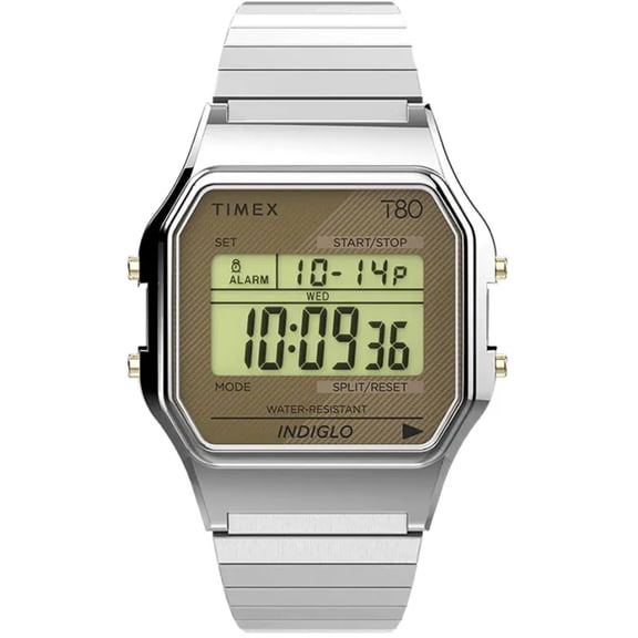 Timex TW2V19100 Unisex T80 Grey Digital Dial Silver Bracelet Watch