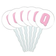 Letter Q Initial Baby Girl Block Font Pink Shower Cupcake Picks Toppers - Set of 6