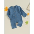thumbnail image 4 of Toddler Baby Long Sleeve Rompers Solid Color Button Jumpsuit with Pockets for Newborn Infant Cute Clothes, 4 of 10