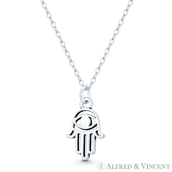 Hamsa Hand Evil Eye Charm Pendant & Chain Necklace in Oxidized .925 Sterling Silver