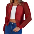 thumbnail image 2 of Women's Crop Mesh Sheer Bomber Jackets Lightweight Long Sleeve Zip Up Jacket Outwear, 2 of 5