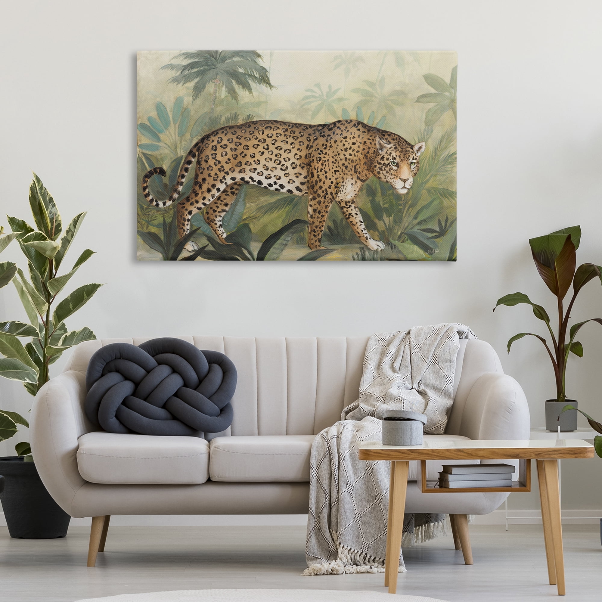 Stupell Industries Prowling Leopard in Forest Landscape Painting Gallery Wrapped Canvas Art Print Wall Art, 45 x 30