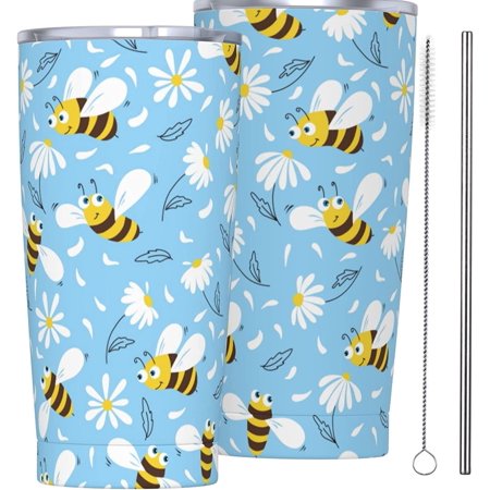 

Blue Sunflower Bee Tumbler Travel Coffee Mug With Flip Lid 20 Oz Insulated Tumbler Cup Gift For Father Mother Friend Birthday
