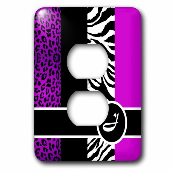 3dRose, Elegant Animal Print Monogram - Purple J, 2 plug outlet cover