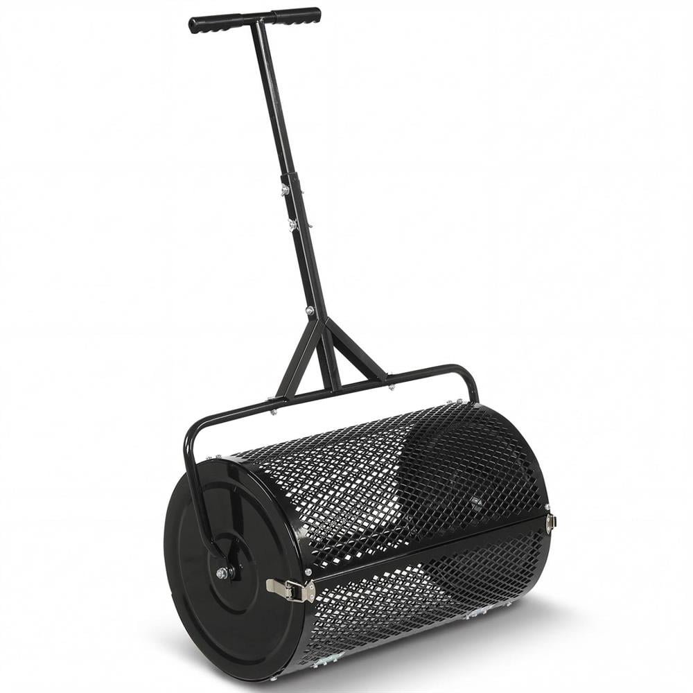 Topcobee 24 Inch Compost Spreader Peat Moss Spreader Roller with Height-Adjustable T-Shaped Handle, Garden Spreaders for Lawns-Black