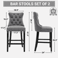 thumbnail image 3 of Bar Stools Set of 4, PAPROOS Velvet Bar Stool with Back, Solid Wood Frame & Nailhead Trim, Counter Height Bar Chair Button Tufted Upholstered Seat, Full Back Bar Stools, Gray, 3 of 9