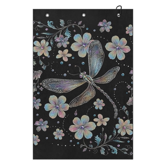 Yuyamidu Dragonfly Flowers Golf Towels Absorbent Golf Towel for Golf Bag, Foldable Portable Cleaning Towels for Men Women