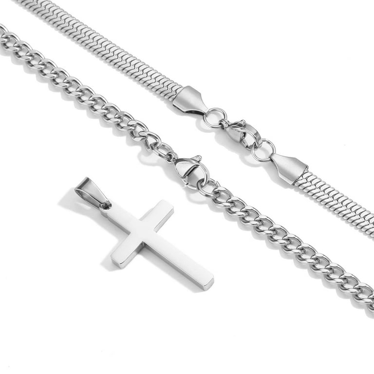 Apsvo Cross Necklace for Men Stainless Steel Layered Cuban Apsvo Cross Necklace for Men Stainless Steel Layered Cuban