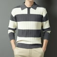 thumbnail image 2 of RYDCOT Men's Color Block Striped Lapel Neck Knit Sweater Casual Warm Fall Winter Top Gray, 2 of 9
