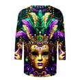 thumbnail image 4 of SOOMLON Mardi Gras Blouses for Women Tuesday Shirts Carnival Themed Party 3/4 Sleeve Outfits Fancy Mask Graphic Tshirts Casual Round Neck Tops New Orleans Parade Pullovers 2025 Multicolor XL, 4 of 5