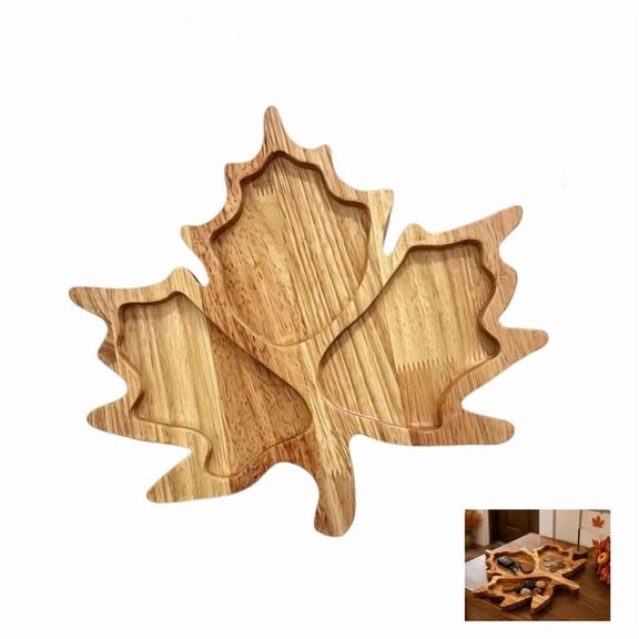 AOKISEN Maple Wood Serving Tray, Thanksgiving Home Decor, 3 Compartment Decorative Food Snack Platter, for Kitchen Dining Table Party