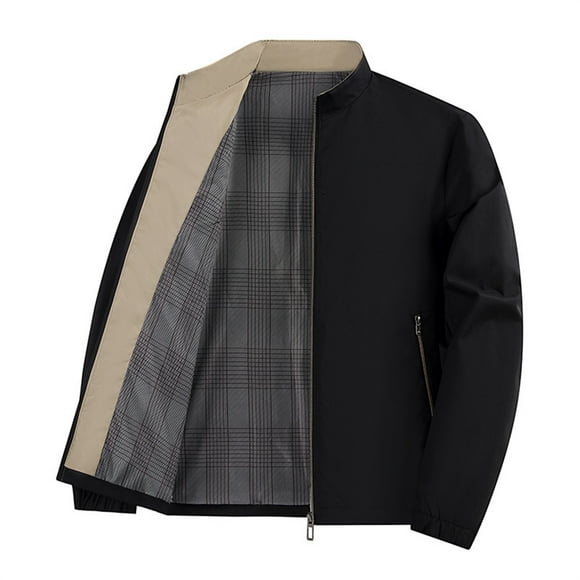 Ediodpoh Mens Jackets Spring Autumn Business Stand Collar Windbreaker Coat Mens Coat Black L