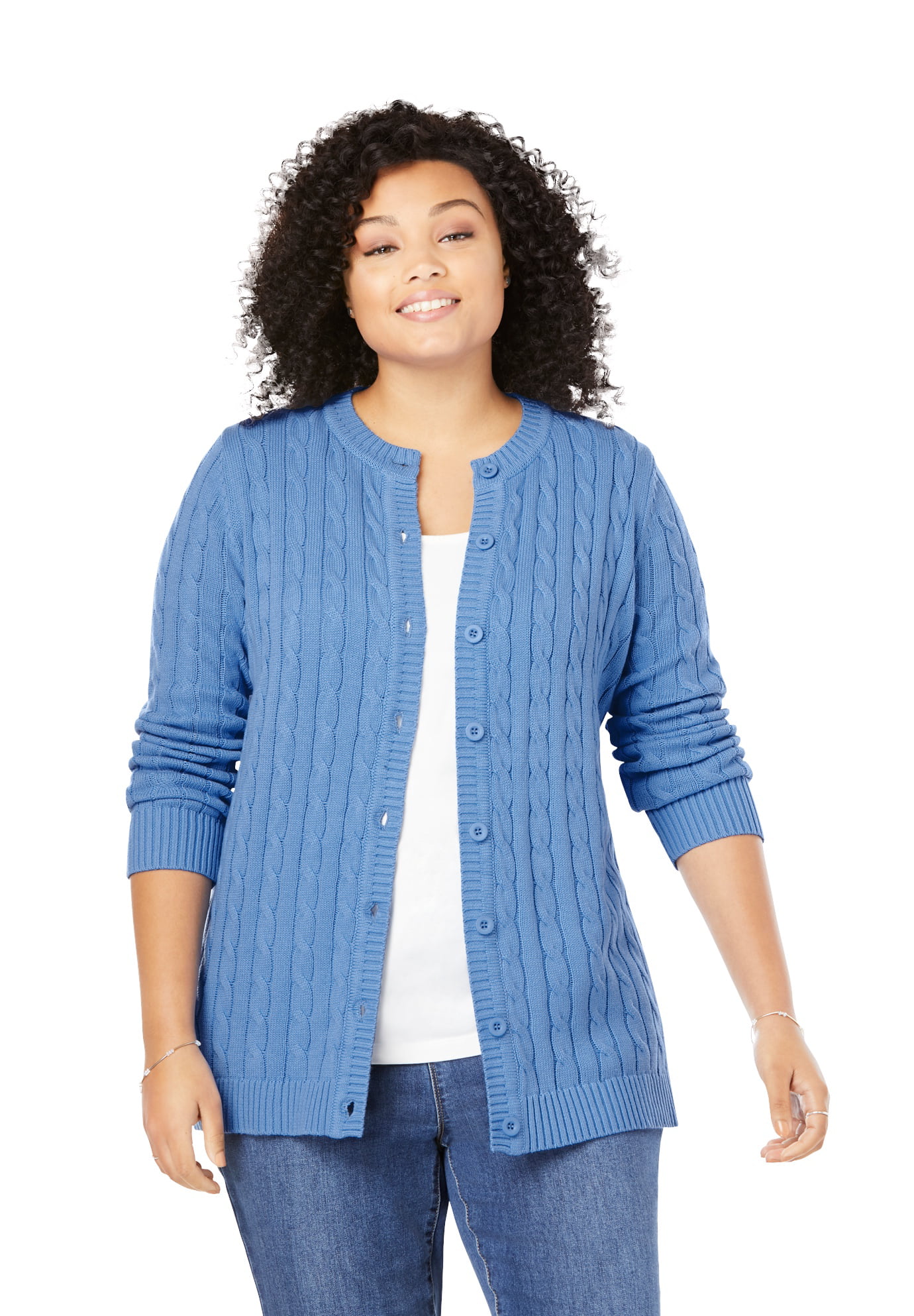 Woman Within Women's Plus Size Cable Knit Cardigan Sweater 