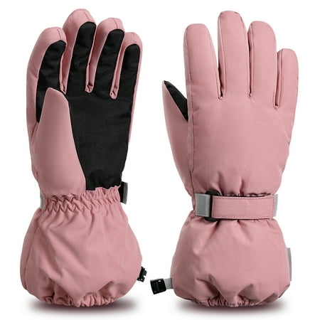 ThxToms Kids Winter Gloves  Waterproof Ski Snow Gloves for Boys and Girls  Winter Warm Gloves for Cold Weather Outdoor Play ( Morandi Pink Ages 7-10)