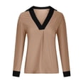 thumbnail image 4 of Ltctricy Blouses for Women Business Casual Long Sleeve V Neck Collared Color Block Pleated Tunic Tops Loose Work Shirts(Coffee,Large), 4 of 7